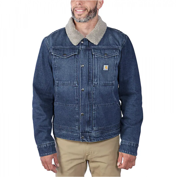 Carhartt Herren Jeansjacke mit Sherpa-Futter und lockerer Passform