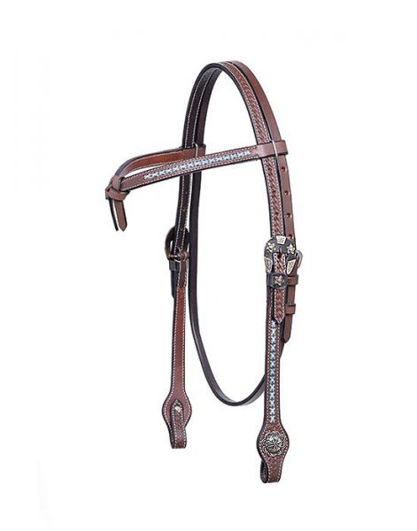 Kopfstück "Horseman's Tack" DARK BROWN KNOTTED HEADSTALL w./ TURQUOIS STITCHING