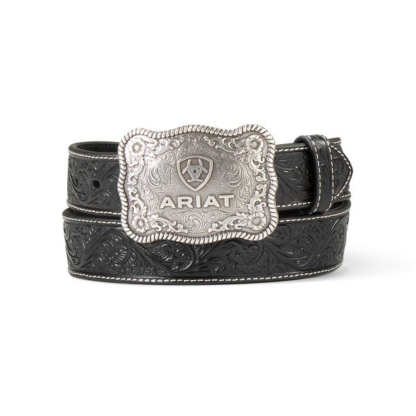 Gürtell Herren Ariat mit Blumenprägung und Ariat Buckle, schwarz