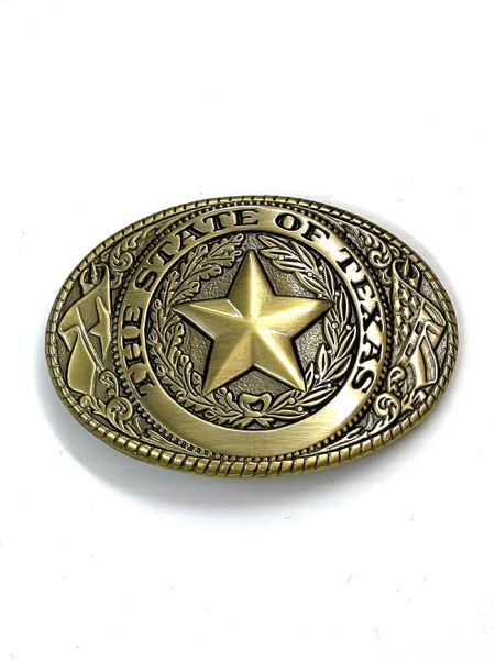 Gürtelschnalle, Buckle, oval, "State of Texas", Messingfarben