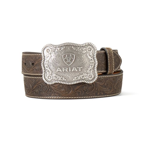 Gürtell Herren Ariat mit Blumenprägung und Ariat Buckle, aged bark light brown